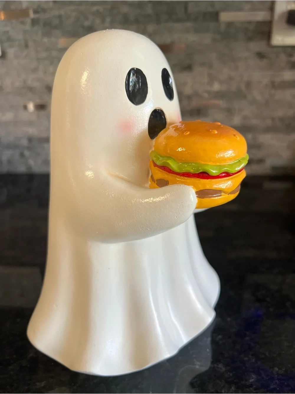 SO CUTE!! Halloween GHOST Holding CHEESEBURGER